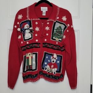 Carly St. Claire Zip Up Christmas Sweater Women's Large